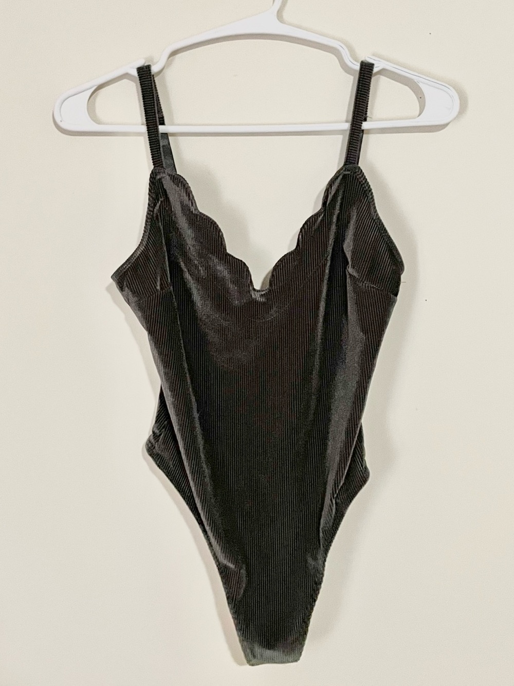 Urban Outfitters Out From Under Akoya Velvet Scallop Charcoal Grey Bodysuit